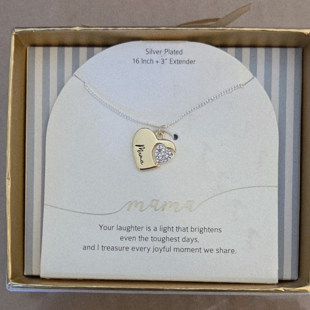 Silver Plated Heart Necklace with Gold and Silver Accents